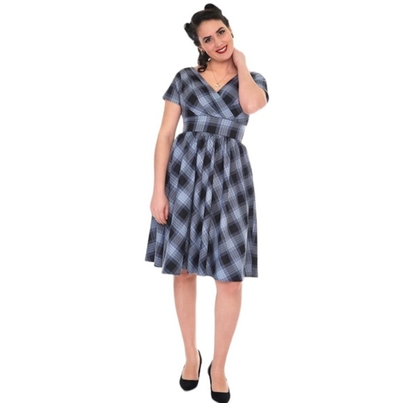 Voodoo Vixen Gray Plaid Marianne Fit And Flare Dress With Pockets - Picture 1 of 8
